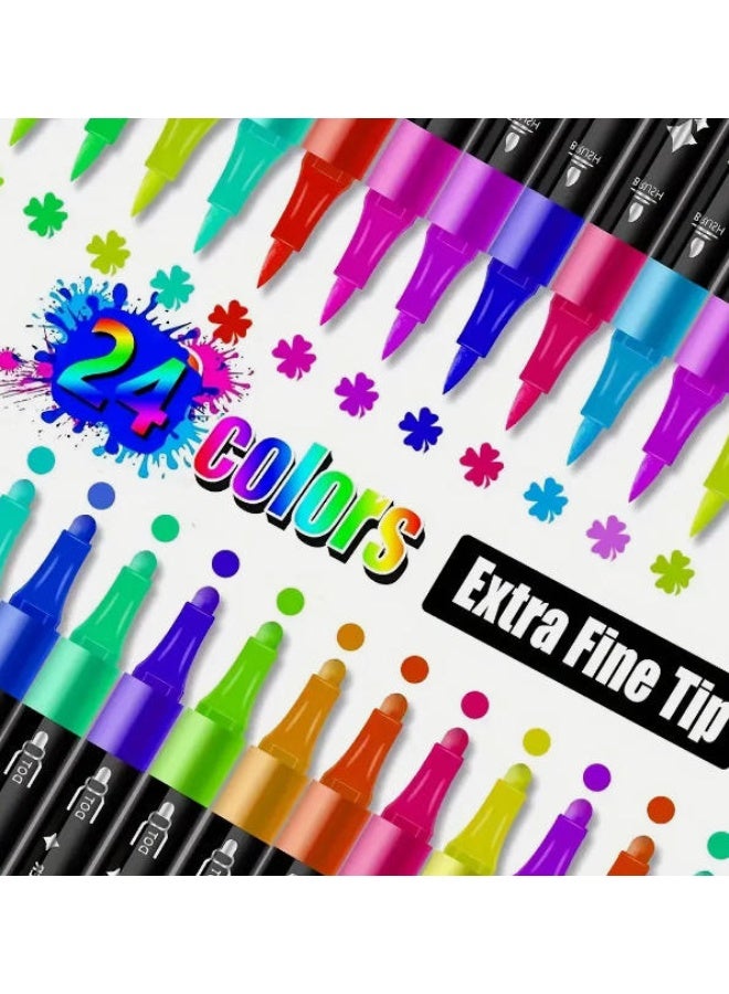 موردلي مجموعة أقلام طلاء أكريليك مكونة من 24 لونًا - برأسين مزدوجين (فرشاة ونقطة) - غير قابلة للتلطخ. - Image 5